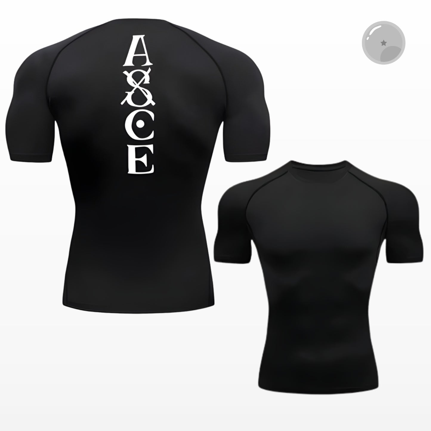 Black athletic shirt with white logo on a white background