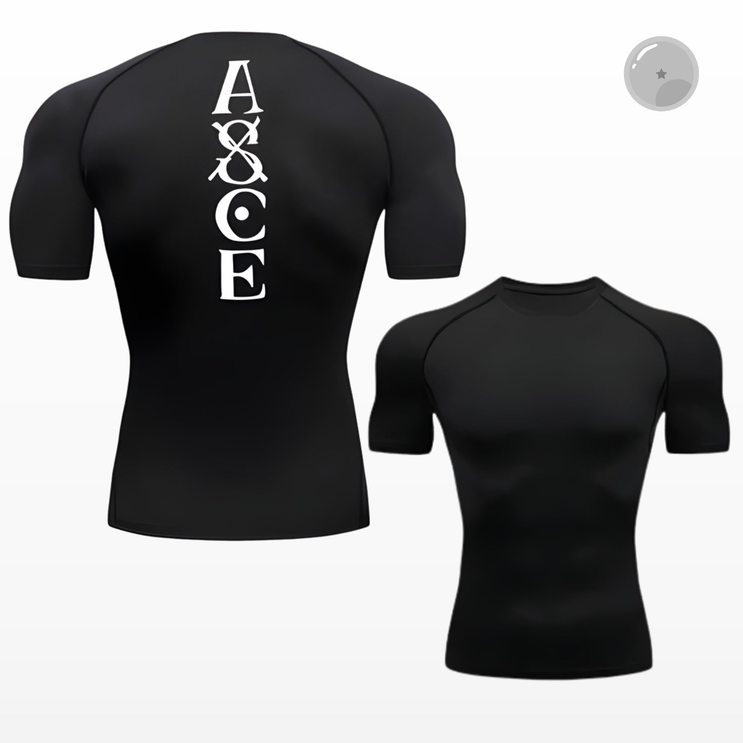 Black athletic shirt with white logo on a white background